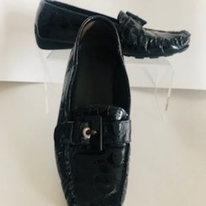 Stuart Weitzman Croci-print Patent Leather Loafer w/Gunmetal Buckle, 7.5